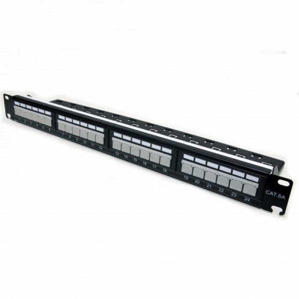 Патч-панель 19" 24xRJ-45 UTP, кат. 6А, с задним организатором с пластиковыми фиксаторами, LW