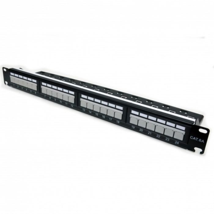 Патч-панель 19" 24xRJ-45 UTP, кат. 6А, с задним организатором с пластиковыми фиксаторами, LW